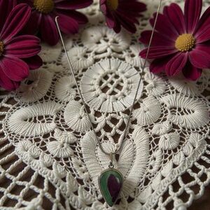 Large Ruby in Zoisite Teardrop Pendant – Signed MW 925 Sterling with Italy Chain